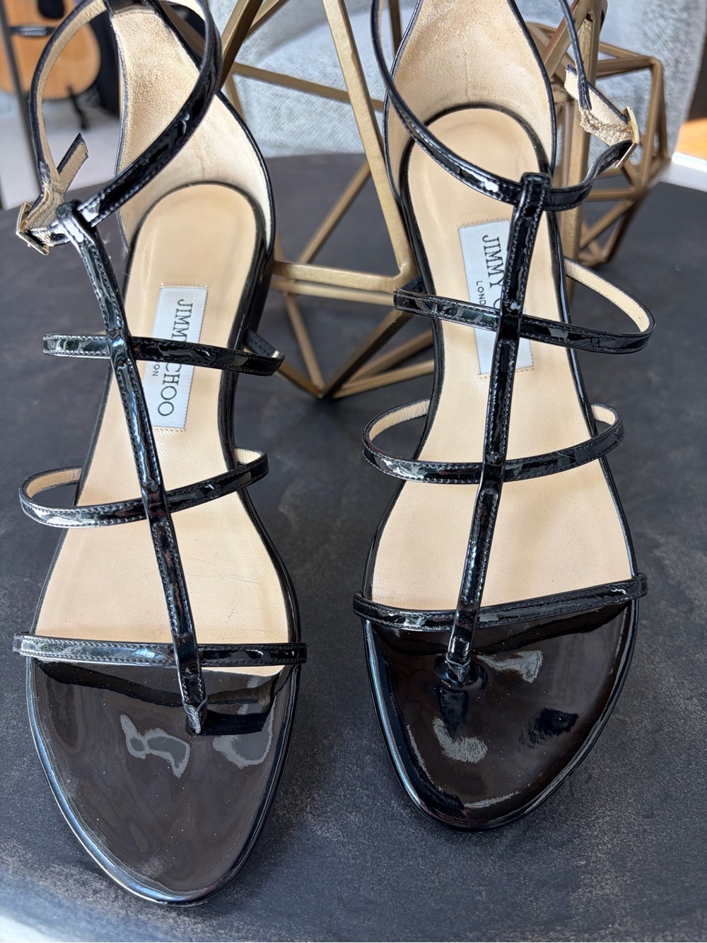 Jimmy Choo Black Patent Multi-Strap Ankle Sandals - Picture 10 of 10